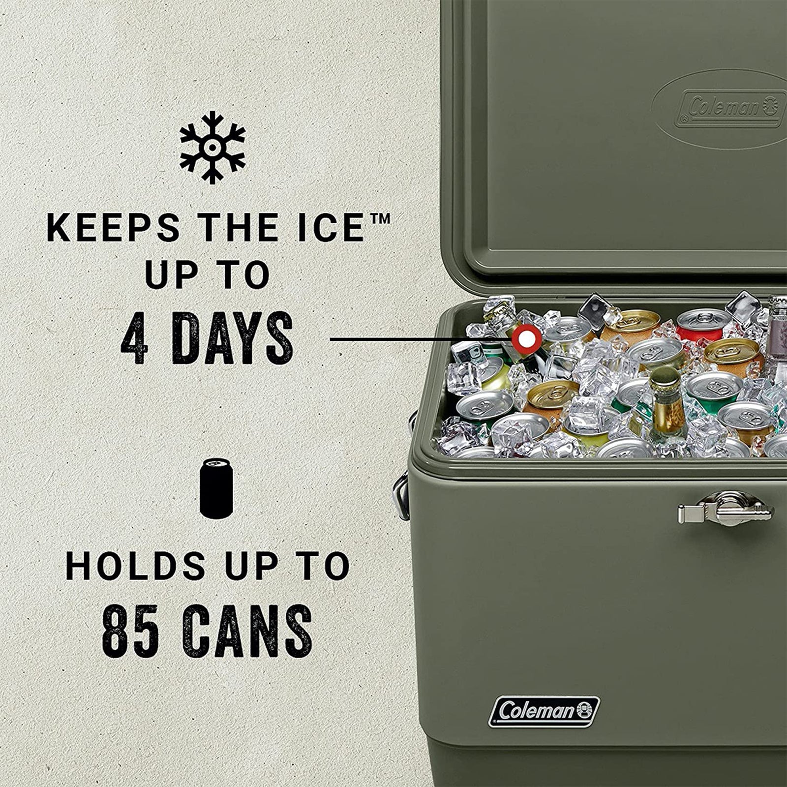 Coleman 54 Qt Ice Chest Stainless Steel Belted Matte Cooler, Sage (Open Box) - VMInnovations