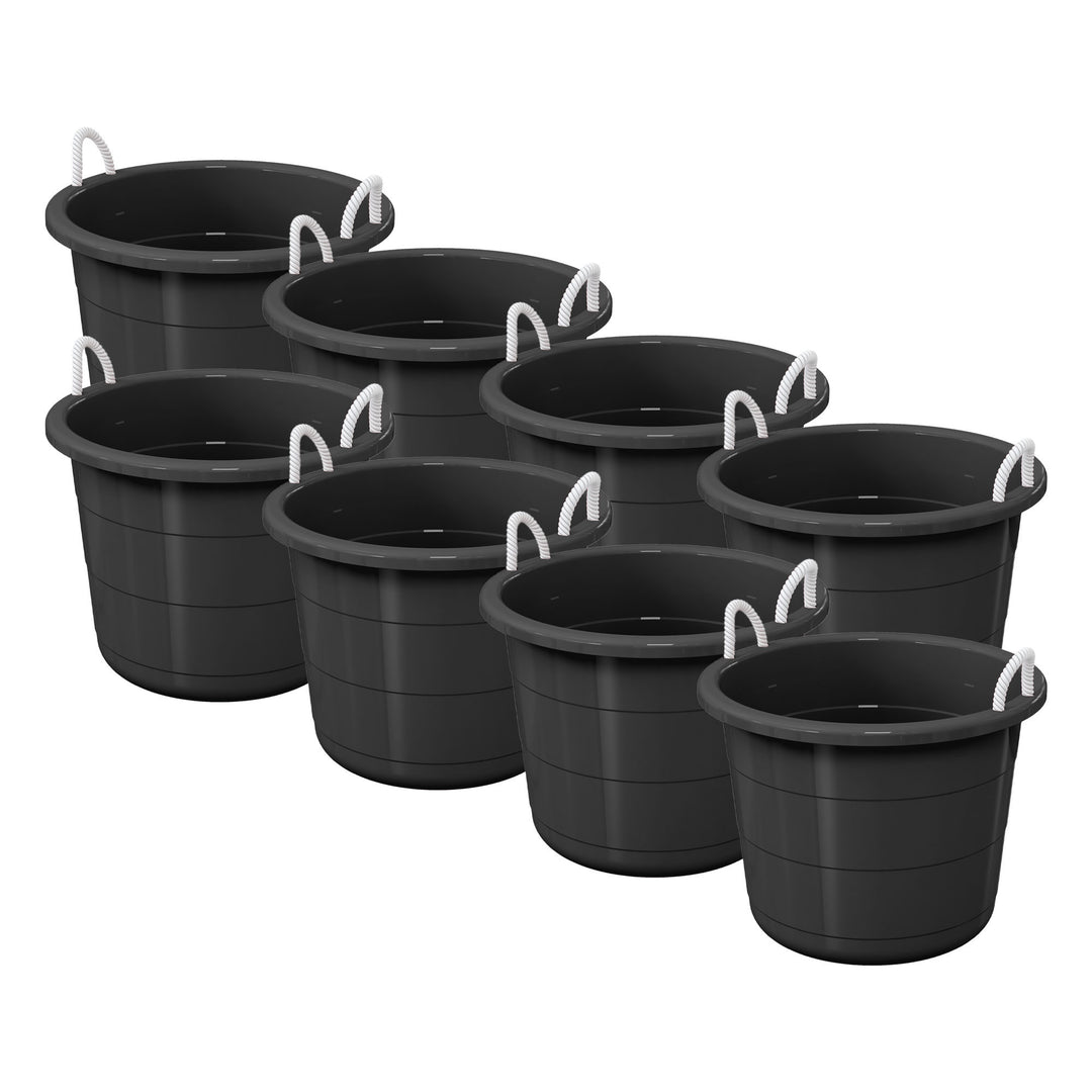 Life Story 17 Gal Flexible Plastic Storage Bucket w/ Rope Handles, Black, 8 Pack