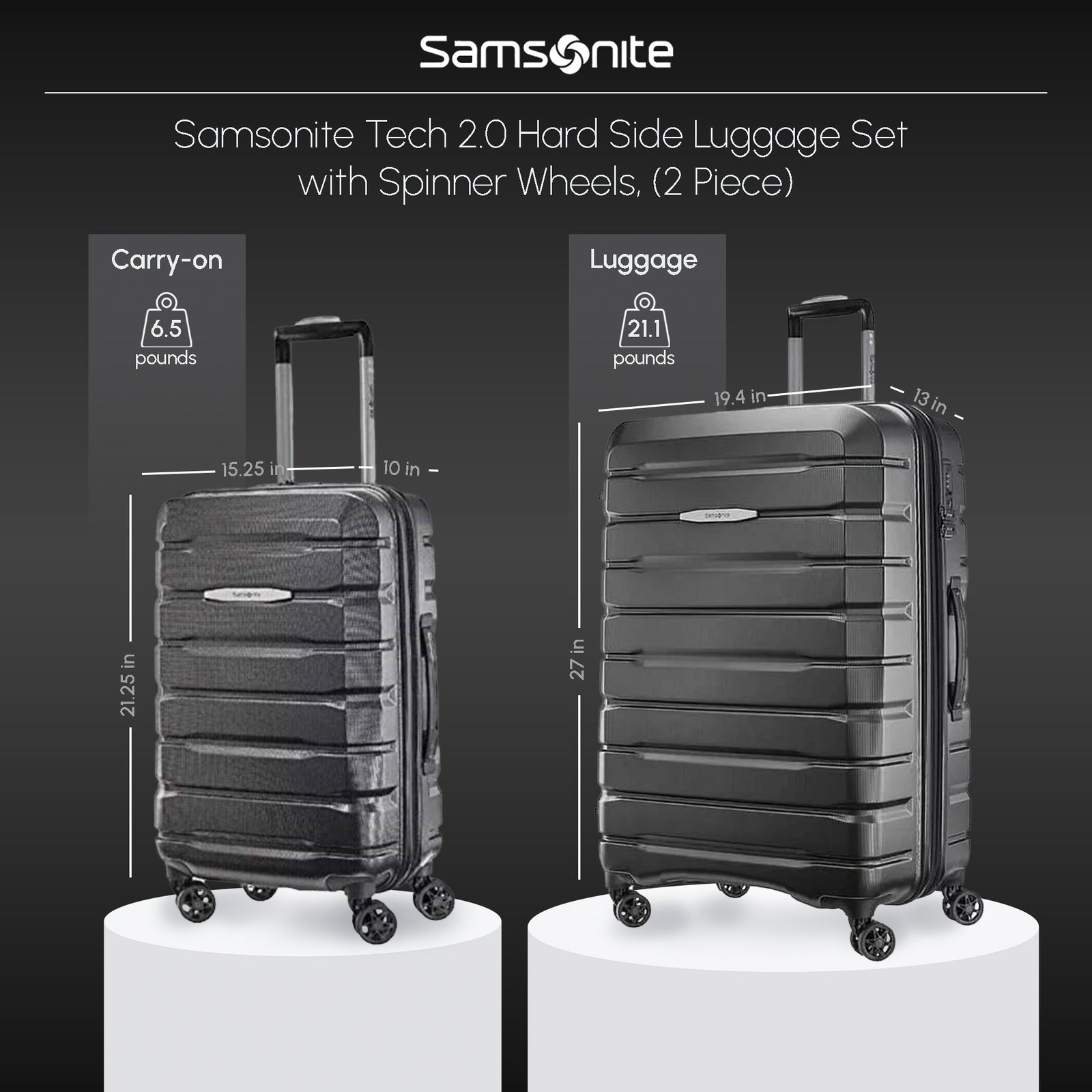Samsonite Tech 2.0 Hard Side Luggage Set with Wheels, (2 Piece), Gray (Open Box) - VMInnovations