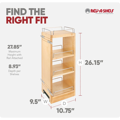 Rev-A-Shelf 9.5" Pullout Kitchen Wall Cabinet Organizer Soft-close, 448-BBSCWC-9C