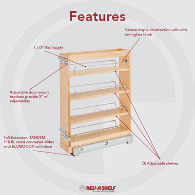 Rev-A-Shelf 5x19 Inch Soft Close Pull Out Base Kitchen Cabinet Vanity Organizer