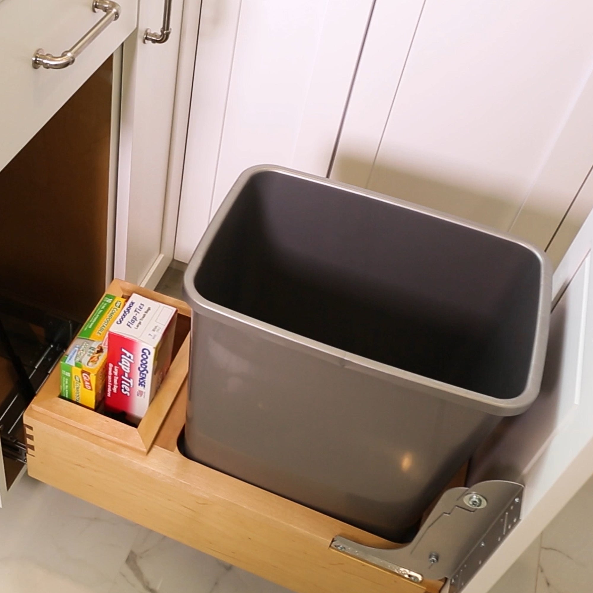 Rev-A-Shelf Single 35 qt. Pullout Bottom Mount Trash Can, Maple, 4WC-15DM1 - VMInnovations