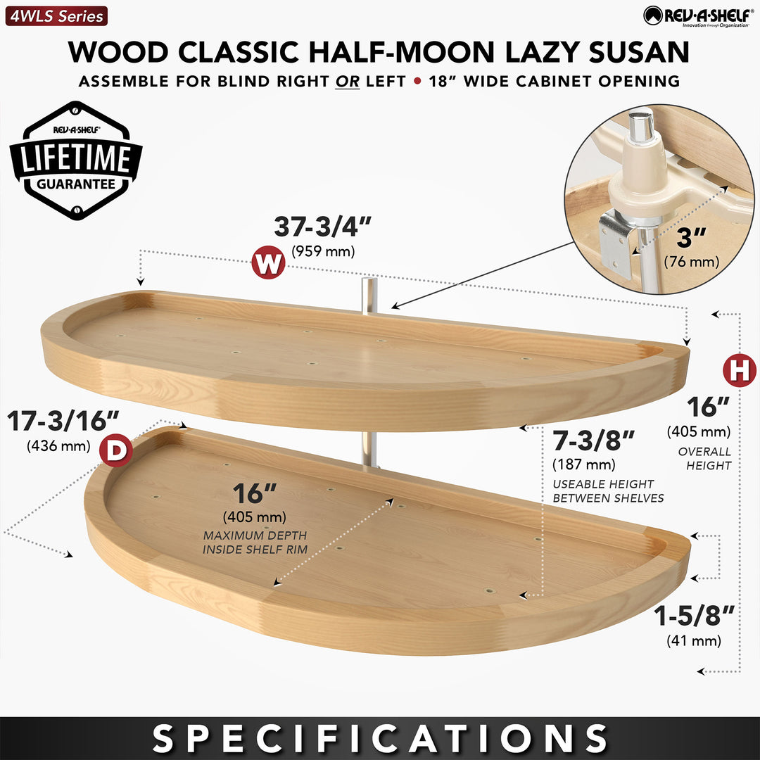 Rev-a-Shelf 37.75" Lazy Susan Half-Moon Shaped 2-Shelf Turner, 4WLS882-38-570