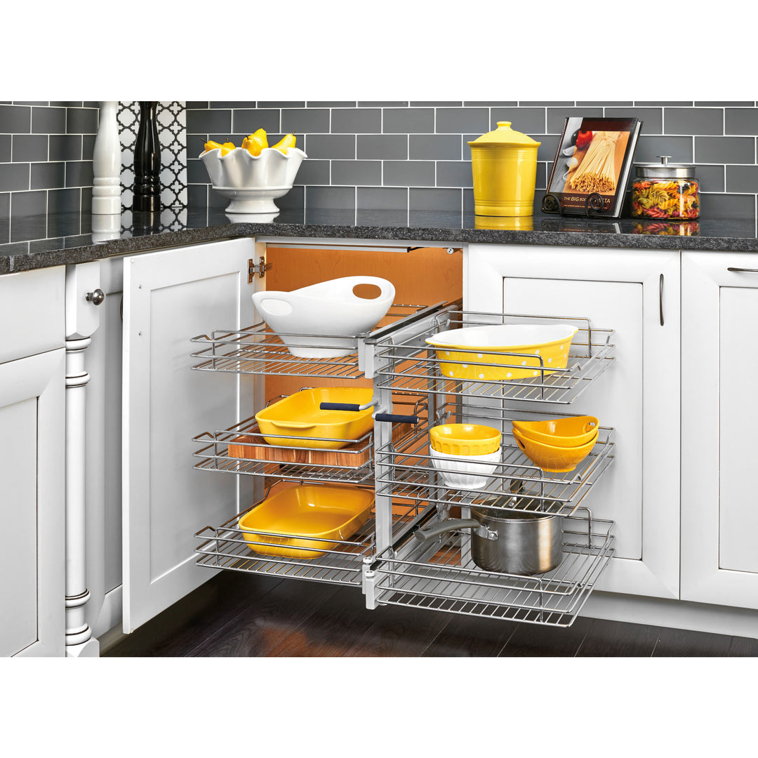 Rev-A-Shelf Pullout Corner Cabinet Organizer w/ Soft-close Three-Tier, 5PSP3-15SC-CR