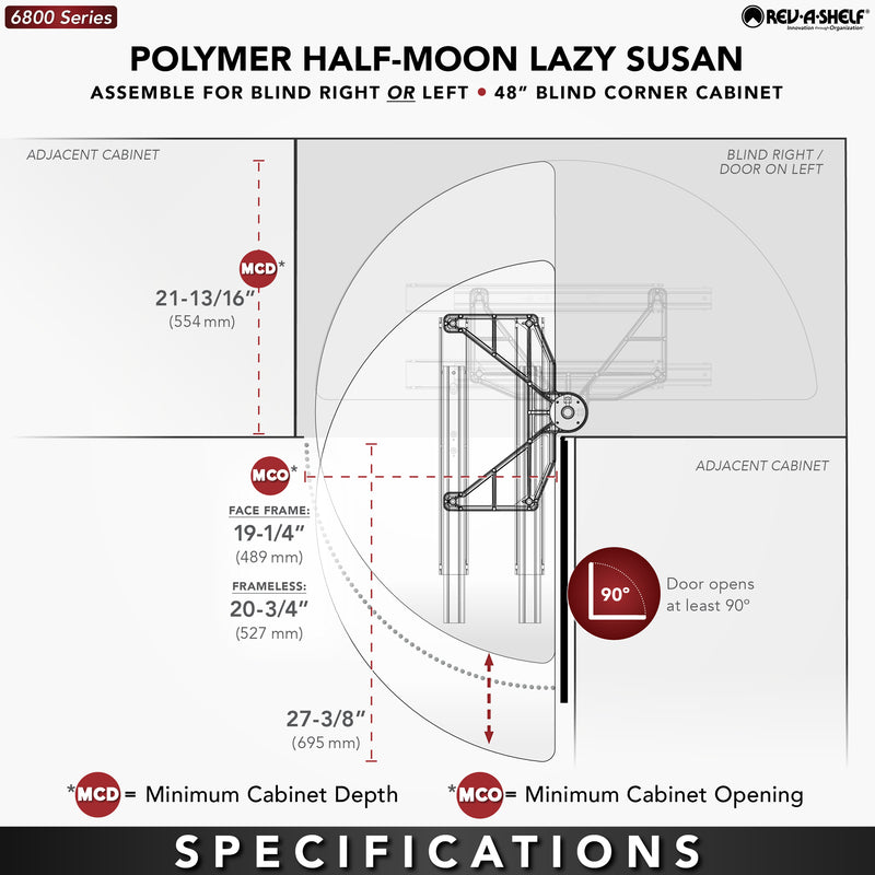 Rev-A-Shelf 39" Lazy Susan Half-Moon Polymer 2-Tier Blind Cabinet 6882-39-11-570