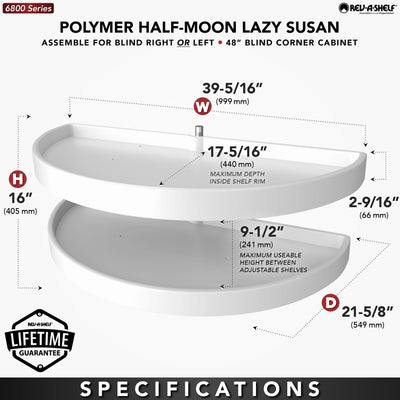 Rev-A-Shelf 39" Lazy Susan Half-Moon Polymer 2-Tier Blind Cabinet 6882-39-11-570