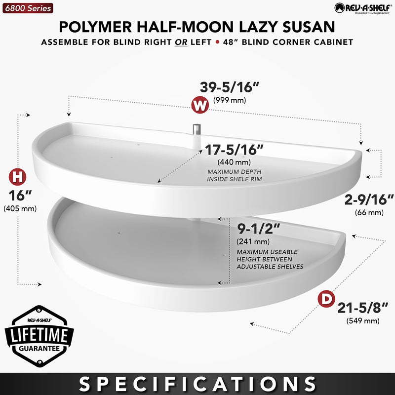 Rev-A-Shelf 39" Lazy Susan Half-Moon Polymer Two-Tier Blind Cabinet 6882-39-11-570