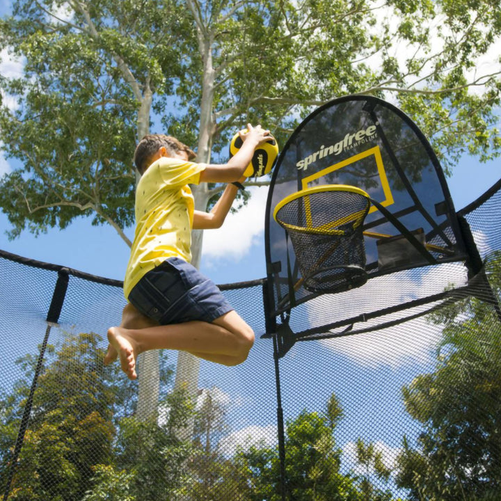 Springfree Trampoline Kids Oval 8 x 11 Ft Trampoline & FlexrHoop Basketball Game