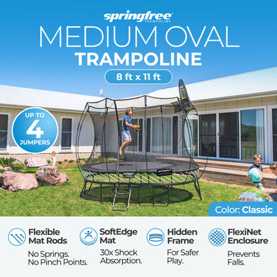 Springfree Trampoline Kids Oval 8 x 11 Ft Trampoline & FlexrHoop Basketball Game