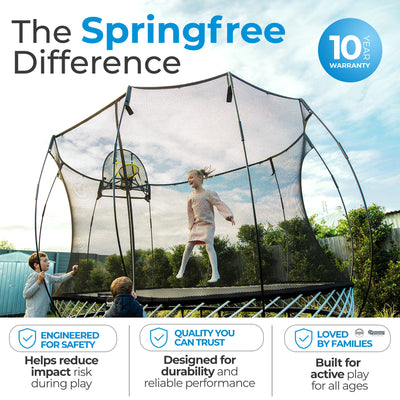 Springfree Trampoline Kids Oval 8 x 11 Ft Trampoline & FlexrHoop Basketball Game