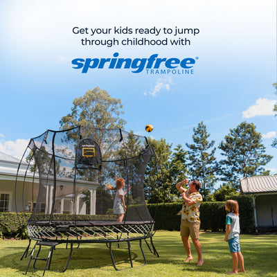 Springfree Trampoline Kids Oval 8 x 11 Ft Trampoline & FlexrHoop Basketball Game