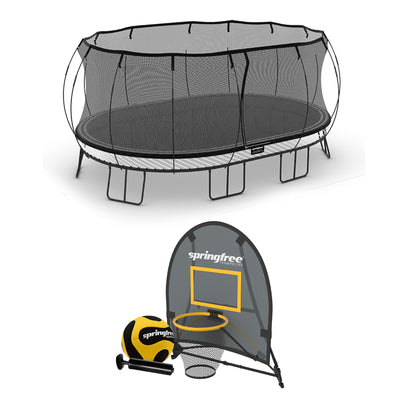 Springfree Trampoline Kids Oval 8 x 11 Ft Trampoline & FlexrHoop Basketball Game