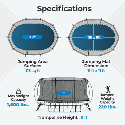 Springfree Trampoline Kids Square 11 Foot Trampoline & FlexrHoop Basketball Game