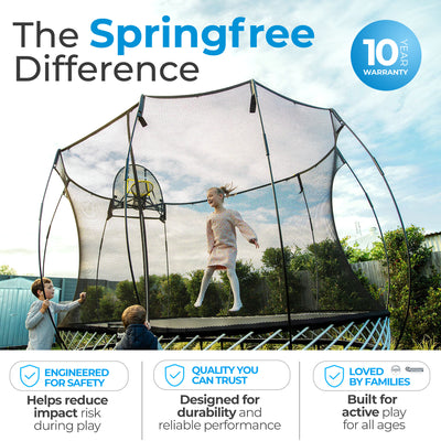 Springfree Trampoline Kids Square 11 Foot Trampoline & FlexrHoop Basketball Game