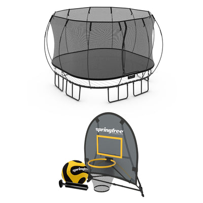 Springfree Trampoline Kids Square 11 Foot Trampoline & FlexrHoop Basketball Game