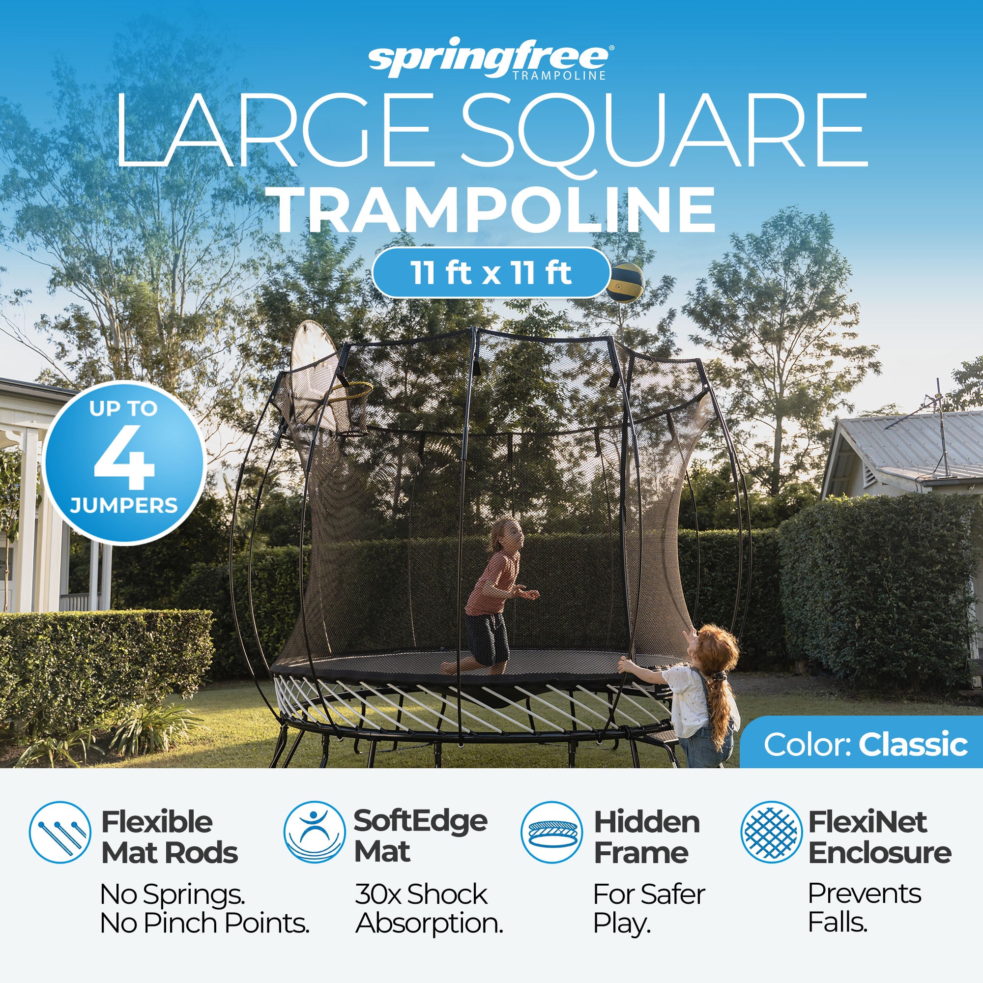 Springfree Trampoline Kids Square 11 Ft Trampoline & FlexrStep V2 Safety Ladder