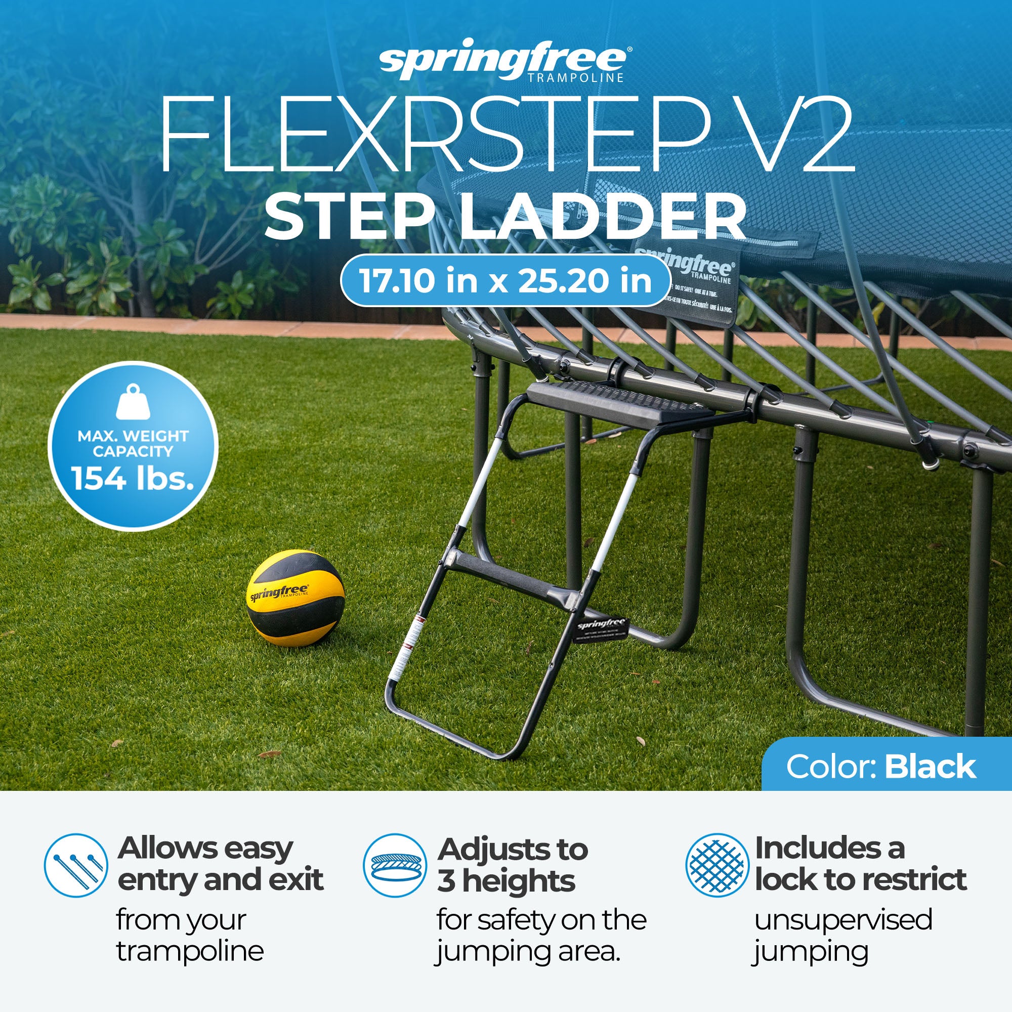 Springfree Trampoline Kids Square 11 Ft Trampoline & FlexrStep V2 Safety Ladder