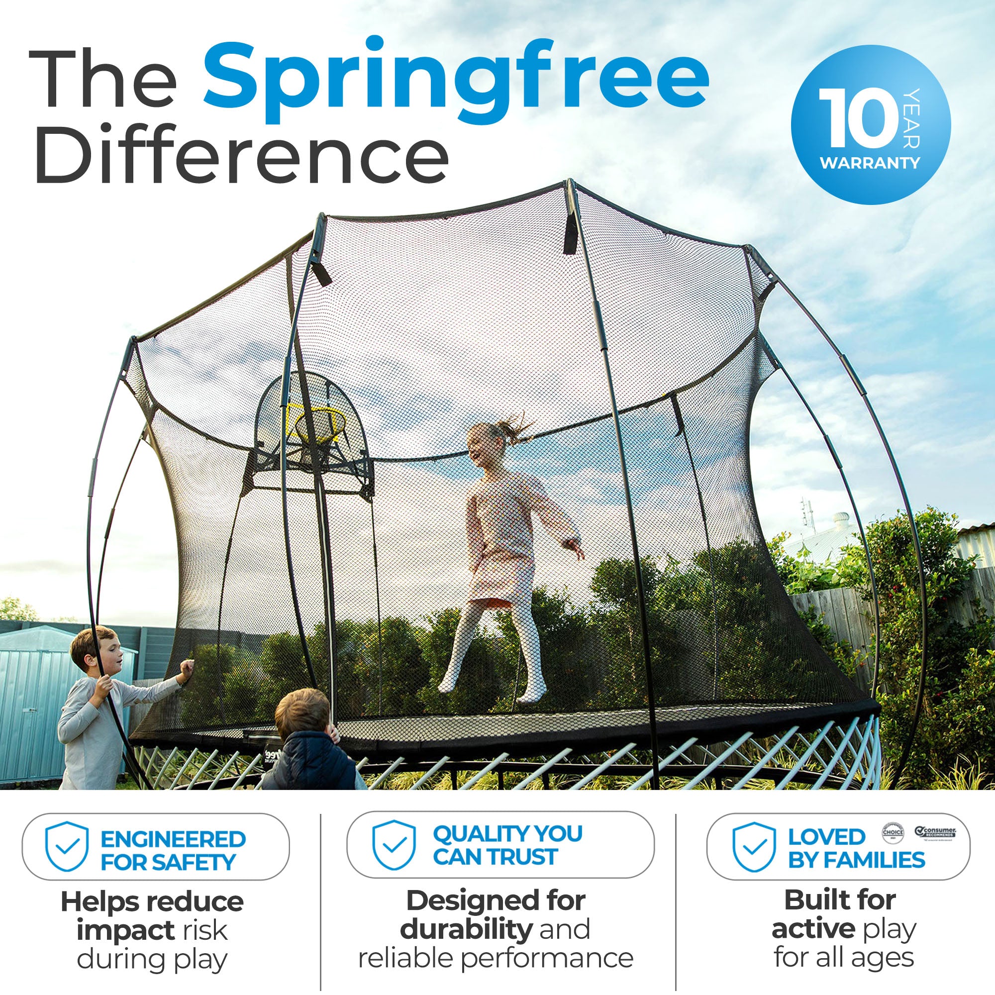 Springfree Trampoline Kids Square 11 Ft Trampoline & FlexrStep V2 Safety Ladder
