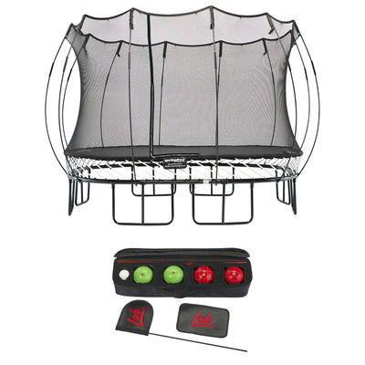 Springfree Trampoline Kids Square 11 Ft Trampoline & Lob Home Backyard Bocce Set