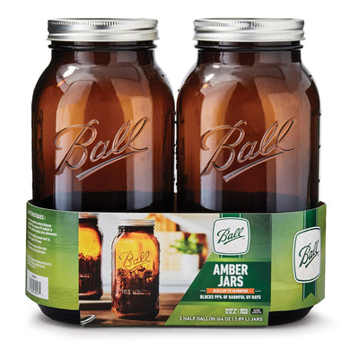 Ball 64 Ounce Wide Mouth Amber Glass Mason Storage Canning Jar with Lid, 2 Pack