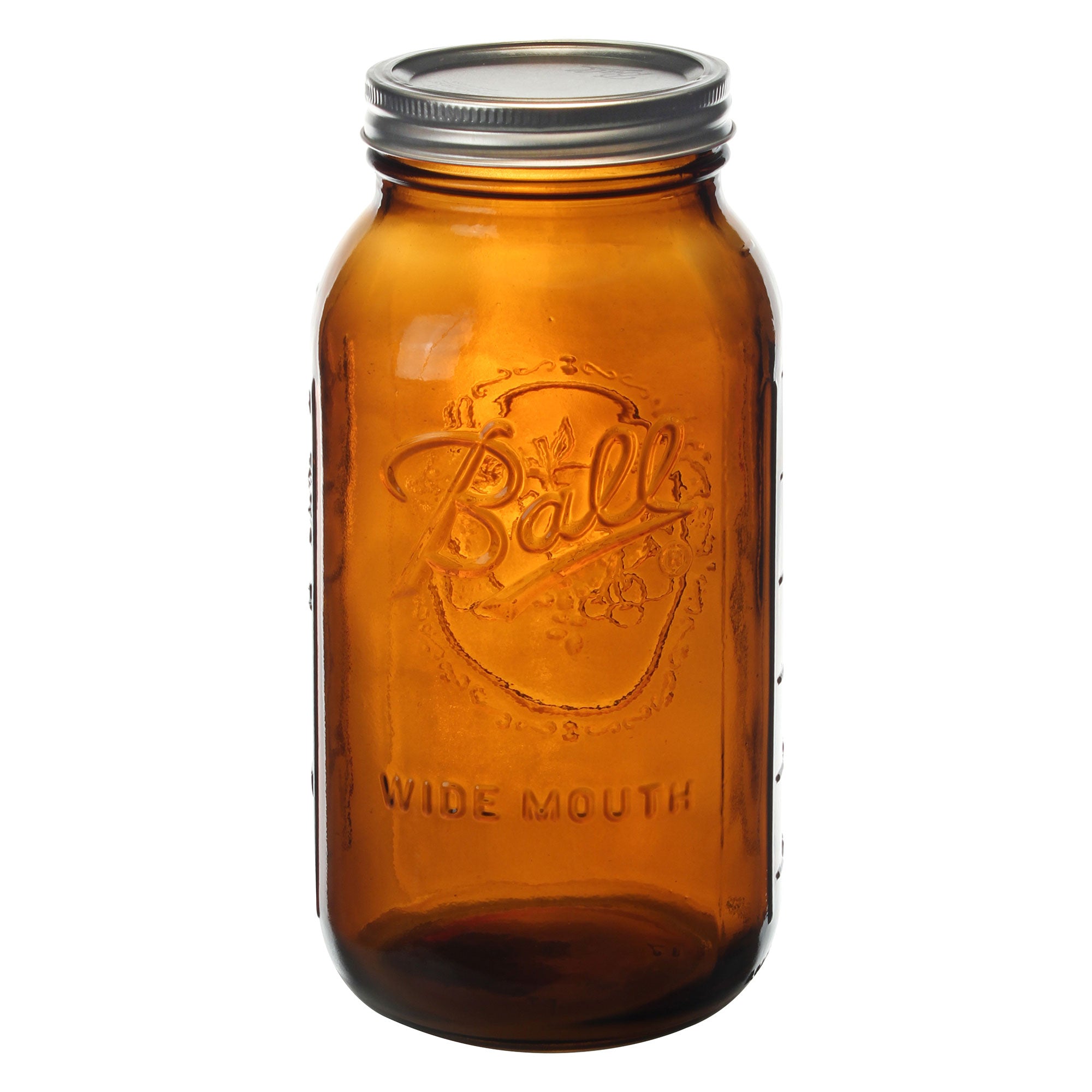 Ball 64 Ounce Wide Mouth Amber Glass Mason Storage Canning Jar with Lid, 2 Pack