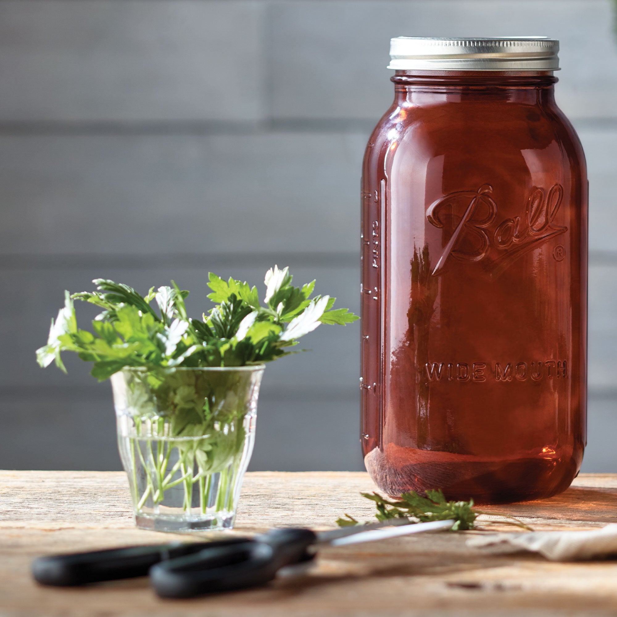 Ball 64 Ounce Wide Mouth Amber Glass Mason Storage Canning Jar with Lid, 2 Pack