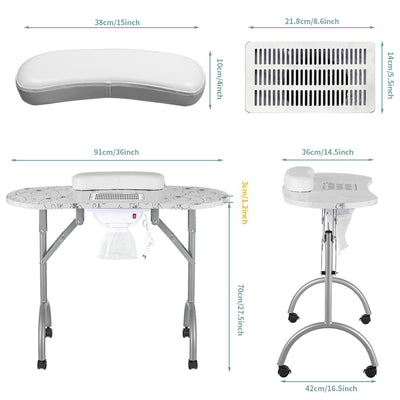 LEIBOU Professional 35 Inch Vented and Foldable Manicure Table, White Flower