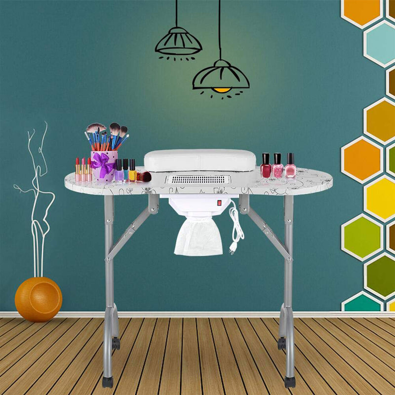 LEIBOU Professional 35 Inch Vented, Portable, and Foldable Manicure Table, White
