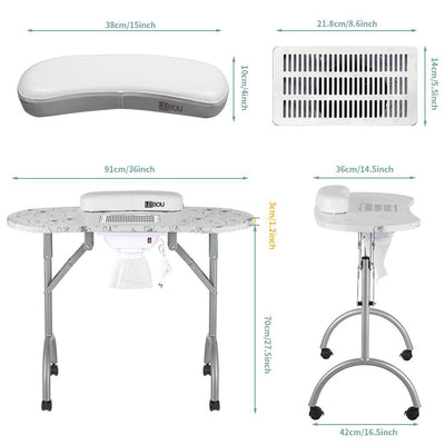 Professional 35 Inch Vented, Portable, and Foldable Manicure Table, White (Used)