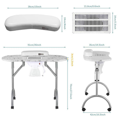 Professional 35 Inch Vented, Portable, and Foldable Manicure Table, White (Used) - VMInnovations