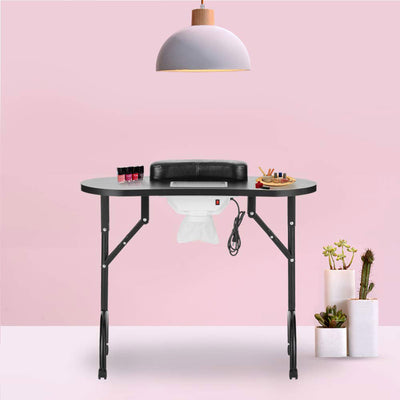 LEIBOU Vented Foldable Manicure Nail Technician Table w/ Fan, Black (Open Box) - VMInnovations