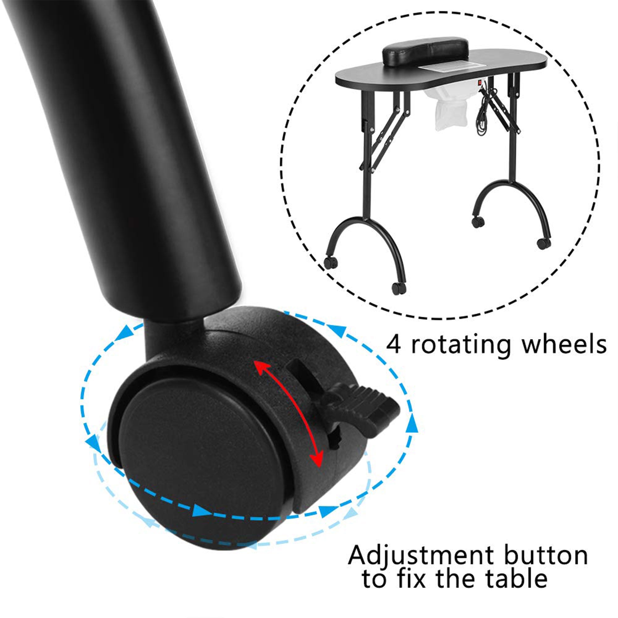 LEIBOU Vented Foldable Manicure Nail Technician Table w/ Fan, Black (Open Box) - VMInnovations