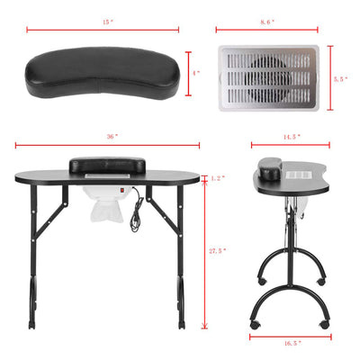 LEIBOU Vented Foldable Manicure Nail Technician Table w/ Fan, Black (Open Box)