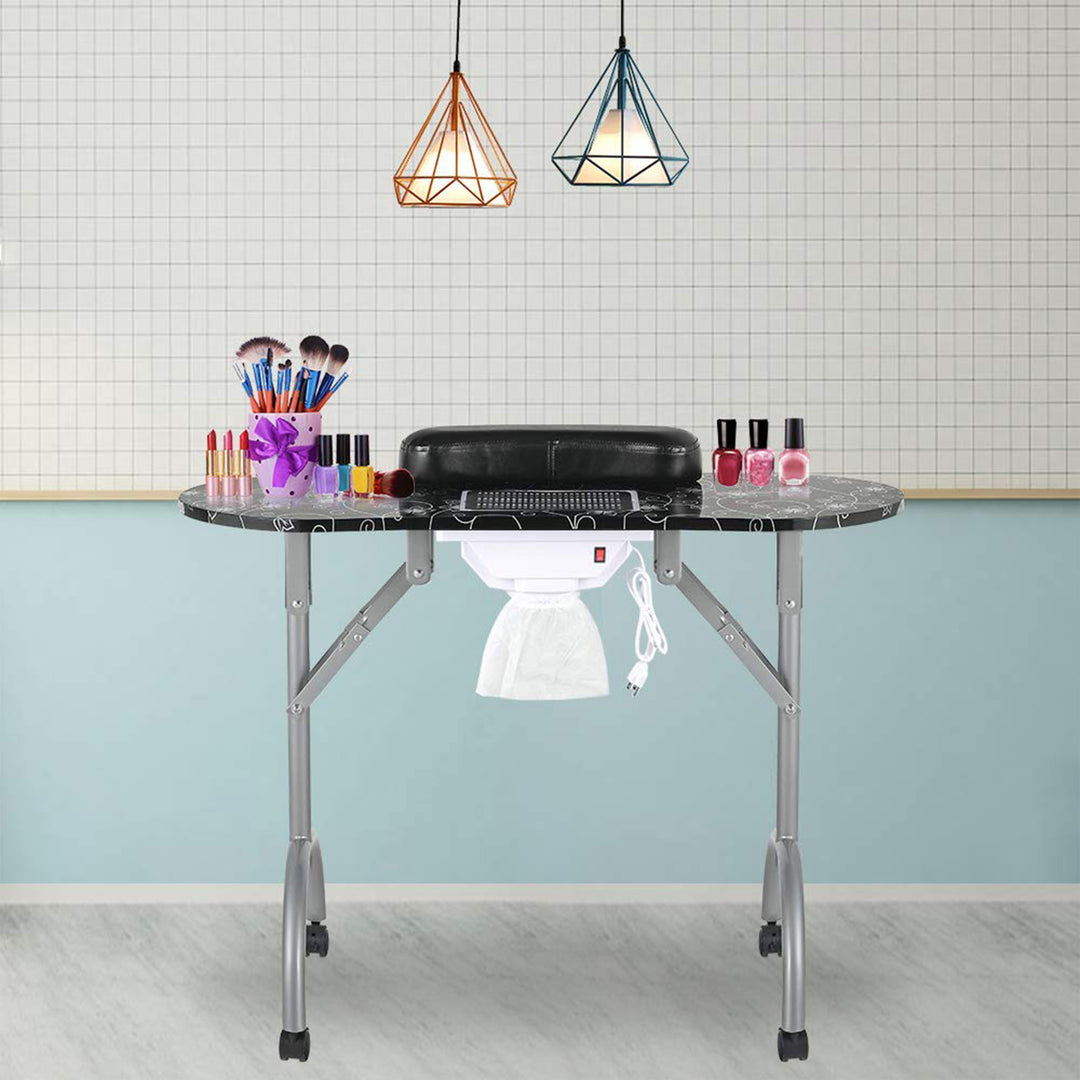LEIBOU 36 Inch Vented Foldable Manicure Table w/ Fan, Black Flower (Open Box) - VMInnovations