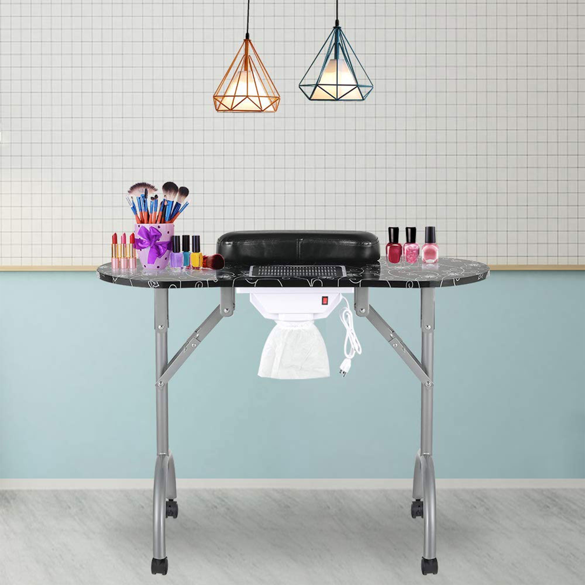 LEIBOU 36 Inch Vented Foldable Manicure Table w/ Fan, Black Flower (Open Box) - VMInnovations
