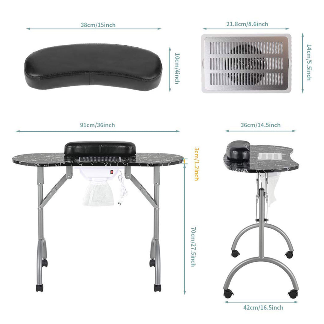 LEIBOU 36 Inch Vented Foldable Manicure Table w/ Fan, Black Flower (Open Box) - VMInnovations