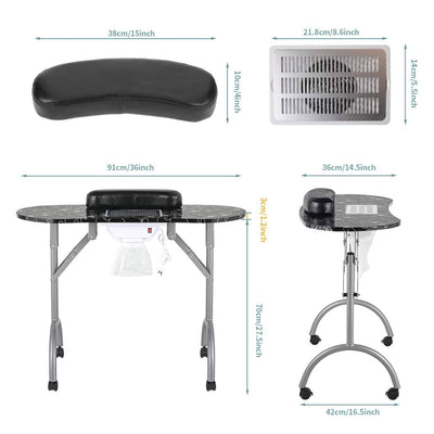 LEIBOU 36 Inch Vented Foldable Manicure Table w/ Fan, Black Flower (Open Box) - VMInnovations