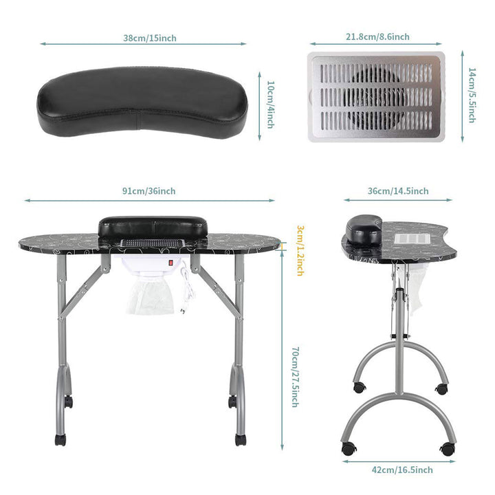 LEIBOU 36 Inch Vented Foldable Manicure Table w/ Fan, Black Flower (Open Box) - VMInnovations