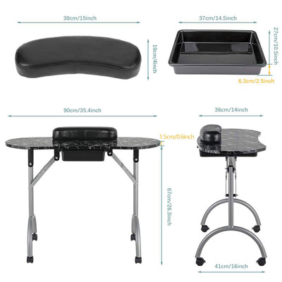 LEIBOU Professional 36 Inch Portable Foldable Technician Manicure Table, Pattern