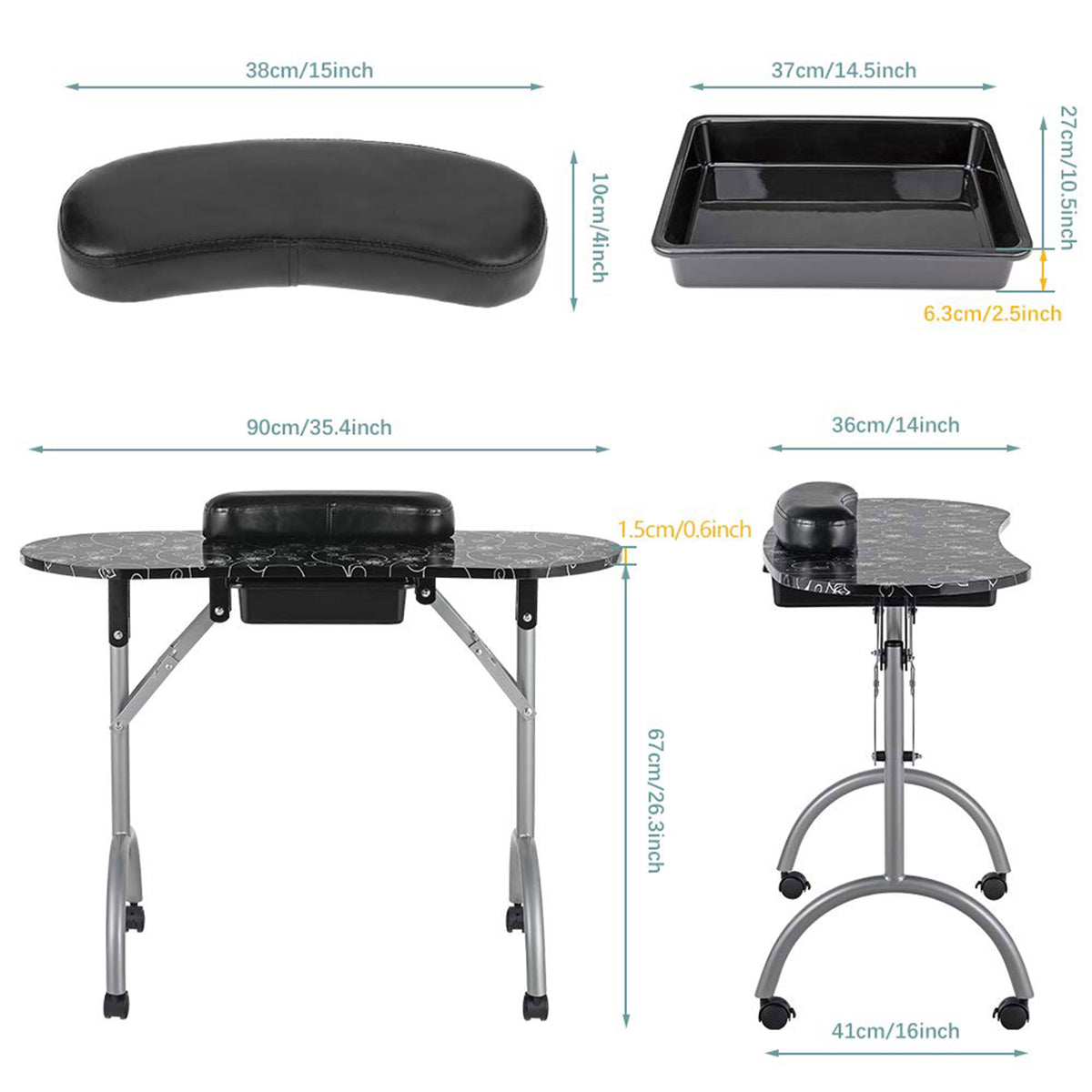 LEIBOU Professional 36 Inch Portable Foldable Technician Manicure Table, Pattern