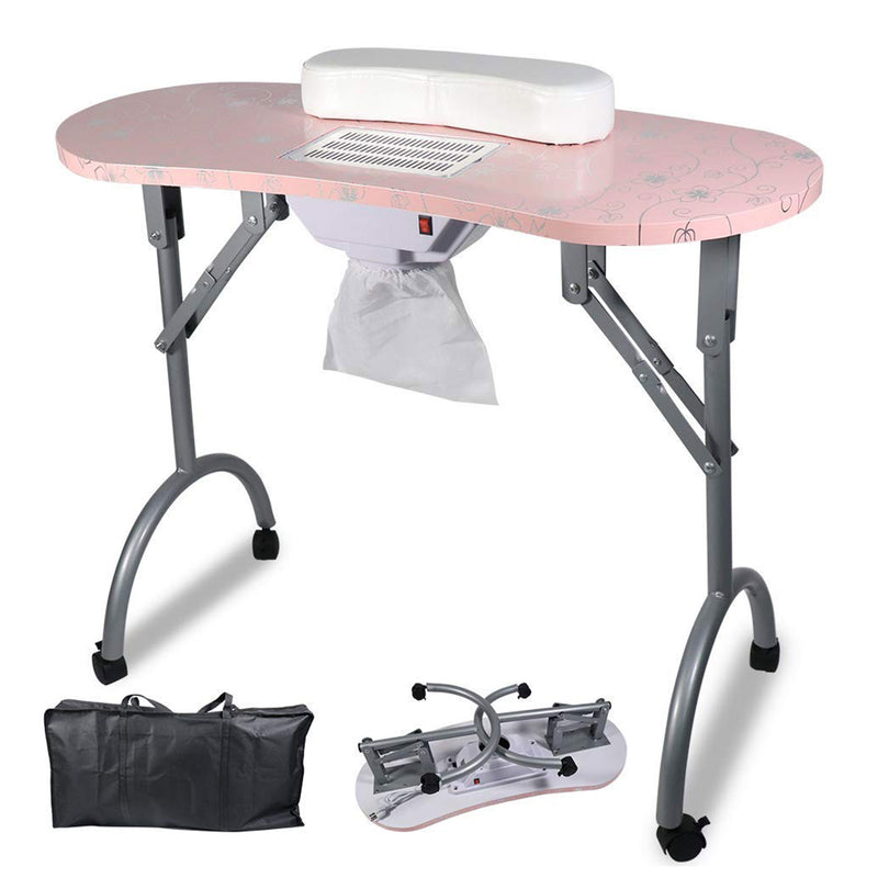 Professional 35 Inch Vented and Foldable Manicure Table, Pink Flower (Open Box)