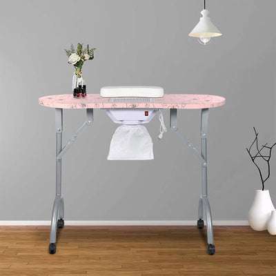 Professional 35 Inch Vented and Foldable Manicure Table, Pink Flower (Open Box)