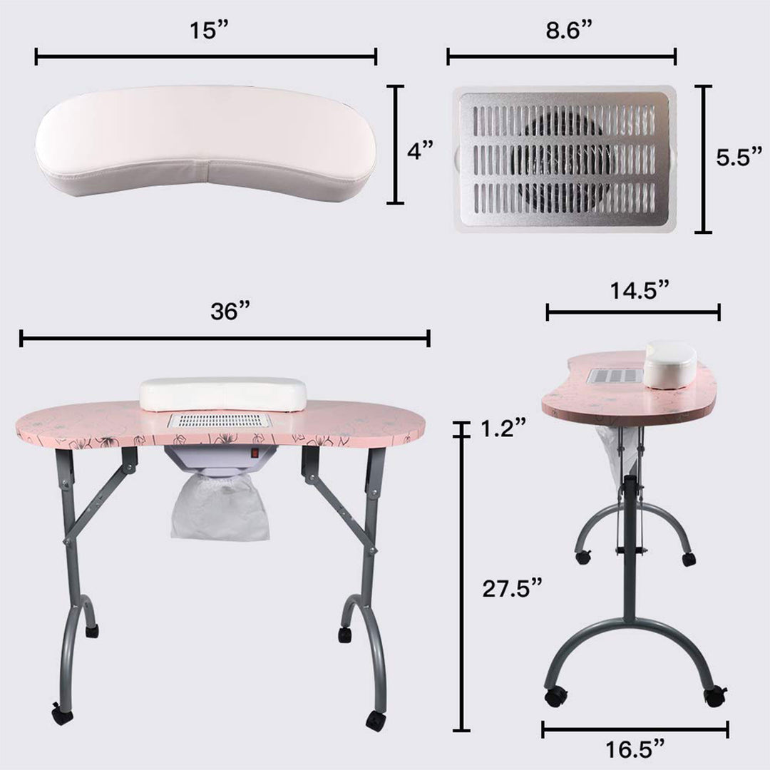 LEIBOU Professional 35" Vented & Foldable Manicure Table, Pink Flower(For Parts)