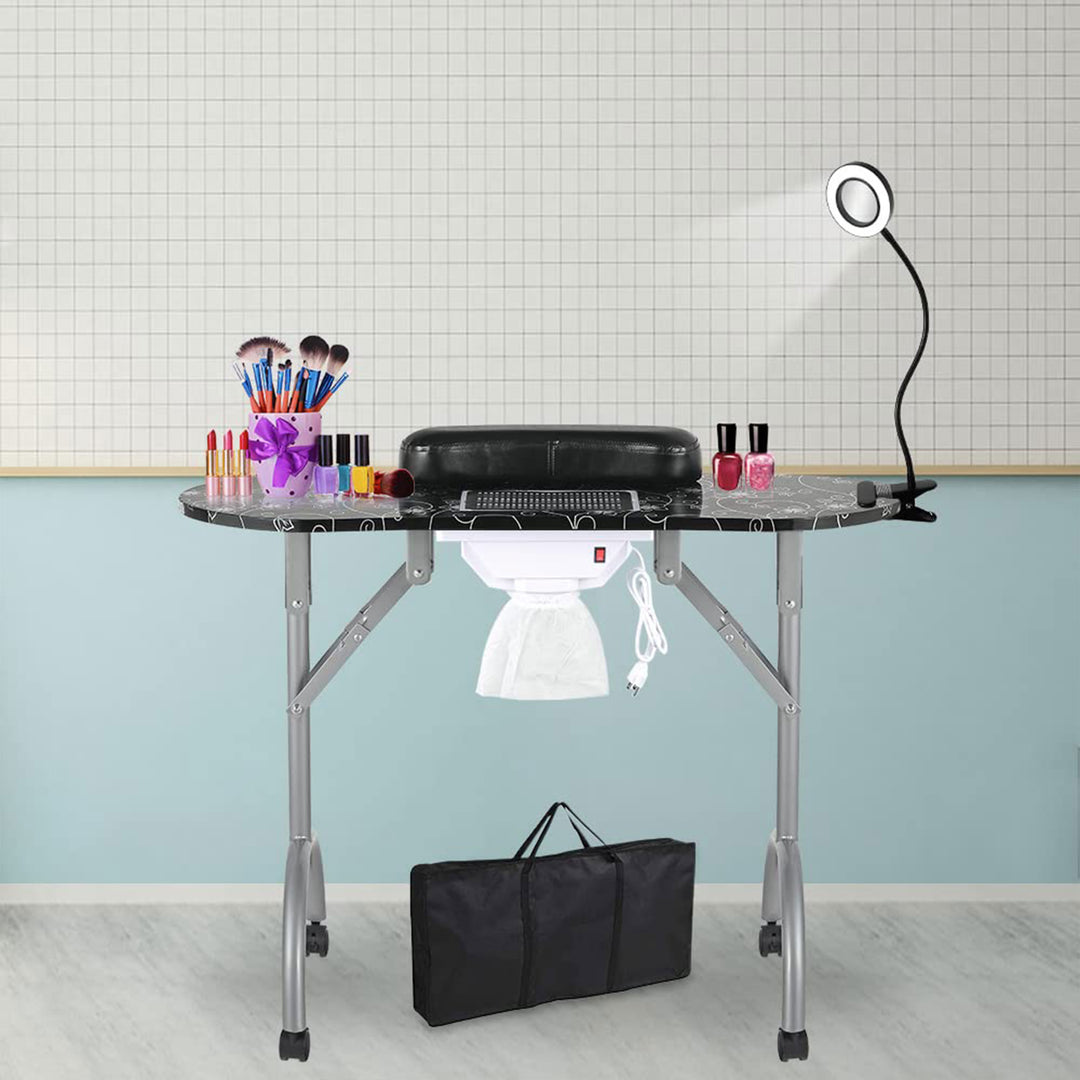 Professional 35 Inch Vented and Foldable Manicure Table, Black Flower (Used)