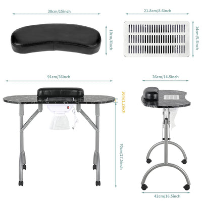 LEIBOU Professional 35 Inch Vented and Foldable Manicure Table, Black Flower