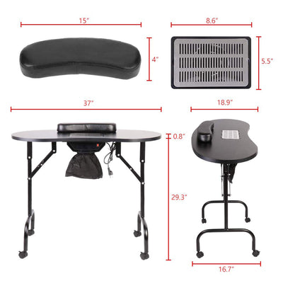 LEIBOU Professional Vented Portable Foldable Manicure Technician Table, Black
