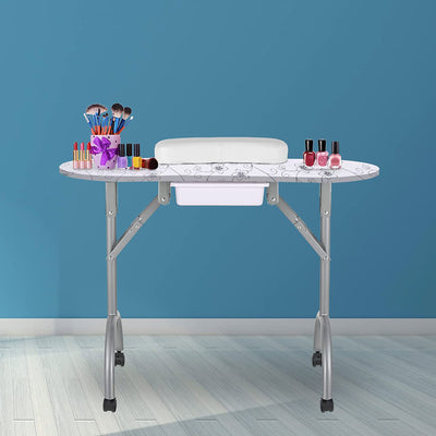 LEIBOU Professional 36 Inch Foldable Technician Manicure Table, White Flower