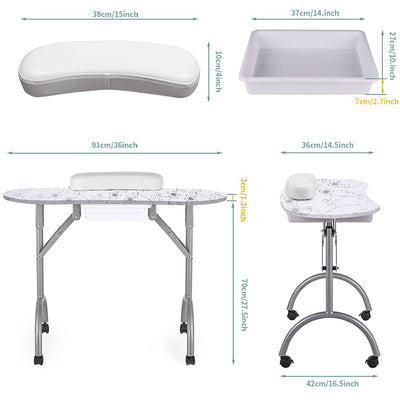 LEIBOU Professional 36 Inch Foldable Technician Manicure Table, White Flower