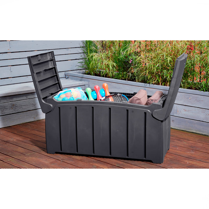 Strata Products Outdoor 85 Gal/321L Patio Box w/Dual Door Lid,Black (For Parts)