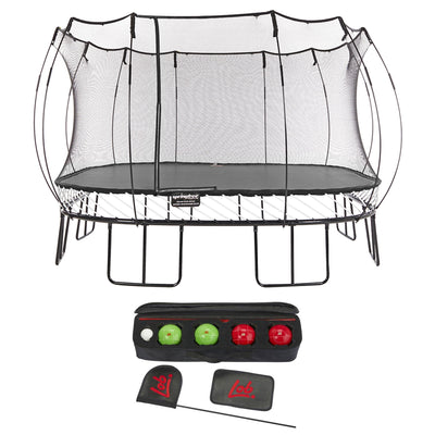 Springfree Trampoline Kids Square 13 Foot Trampoline & Lob Home Backyard Bocce Set